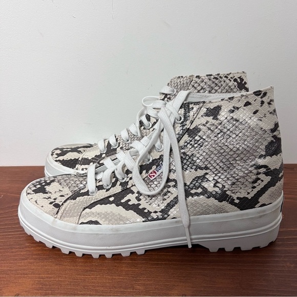 Superga Women Alpina Snake Embossed High Top Platform Sneaker in Taupe Snake 9.5 - Picture 4 of 13